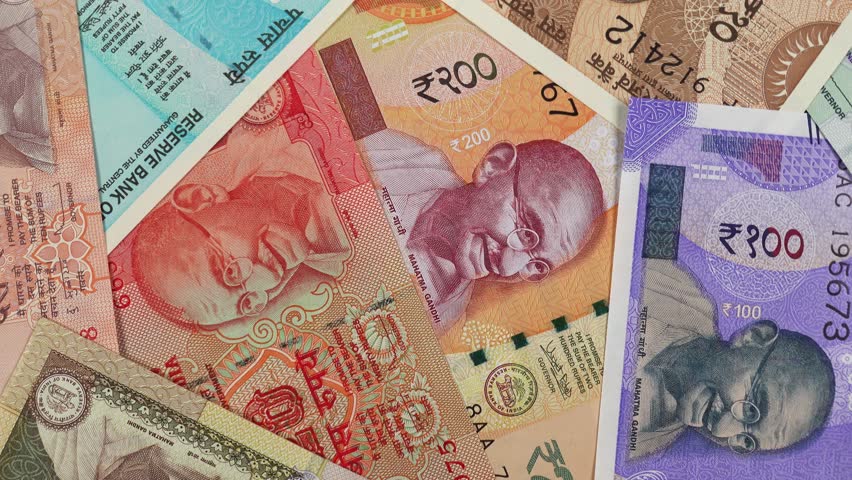 India rupee banknotes rotating, Indian currency bank notes. 4K UHD video footage