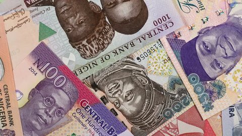 Nigeria naira banknotes rotation, Nigerian bank notes. 4K UHD video footage