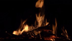 Burning bonfire at night close up. 4K 2160p video clip
