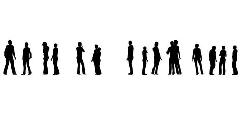 People crowd silhouettes stand on white background