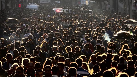 ISTANBUL, TURKEY - NOV 03:  Large crowd pedestrian people walking on Istiklal street on November 03, 2018 in Istanbul, Turkey