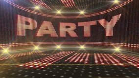 PARTY Text Animation in Monitors and Room, Rendering, Background, Loop, 4k
