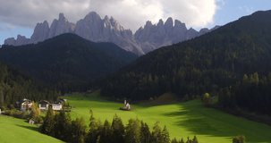 Amazing Mountain aerial view, a suggestive aerial video in mountain over a fabulous landscape in a beautiful autumn day, dolomiti.