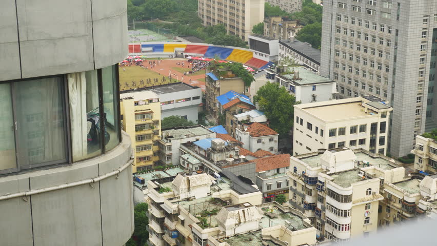 day time wuhan cityscape rooftop panorama 4k china