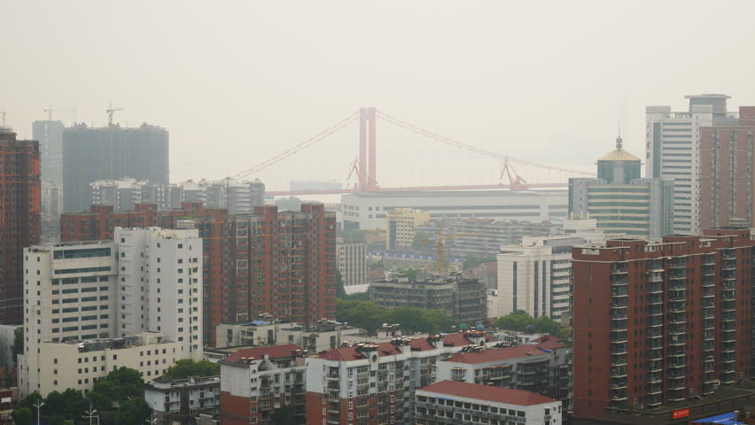 day time wuhan cityscape rooftop panorama 4k china
