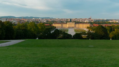 VIENNA, circa 2018 - Wide angle shot of the Schonbrunn Palace, a former imperial summer residence of Habsburg monarchs located in Vienna, Austria