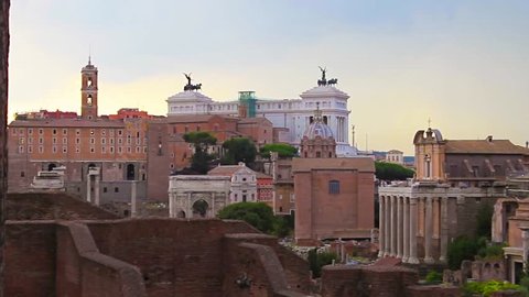 Evening Rome, view of the Roman Forum