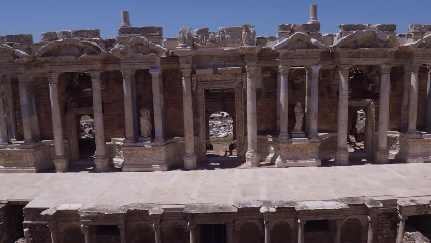 Aerial View of Pamukkale Hierapolis Theatre Ancient City - Denizli