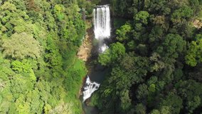 Dambri waterfall in Bao Loc from top view by flycam/drone.