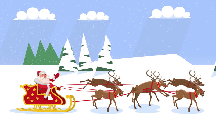Animation Cartoon Isolated Santa Claus Riding On Christmas Sleigh with Alpha matte