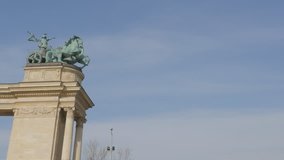 Famous Heroes square in the Hungarian capitol Cudapest slow panning 4K 2160p UltraHD footage - Hosok ter statues by the day in front of blue sky 4K  3840X2160 UHD video