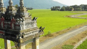 Chau Doc/An Giang/Vietnam-October, 2018: The gate of Khmer pagoda in rice field, Chau Doc, An Giang.