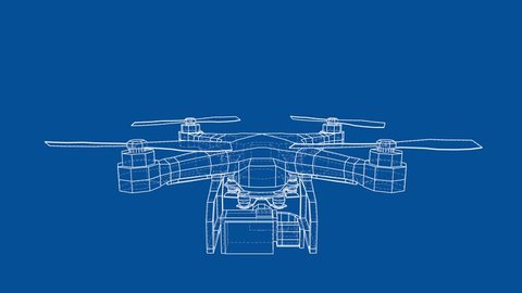 Drone concept blueprint style. The layers of visible and invisible lines. 3d illustration