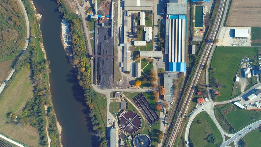 aerial top view of wood industry factory
