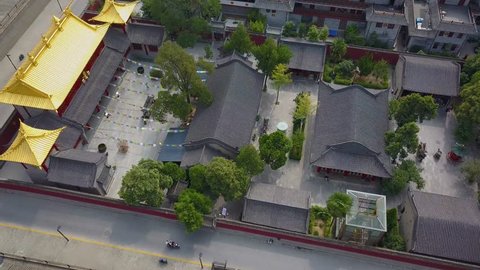 Aerial view over Guangren Temple. The only Tibetan Buddhist temple in Xi'an by Qing Dynasty, Xian, China
