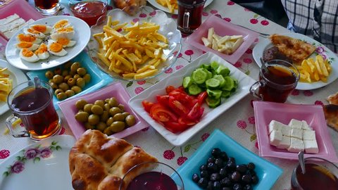 Turkish style breakfast table, world countries breakfast examples, turkish breakfast,