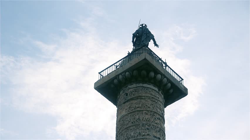 View of the Column of Marcus Aurelius (Italian: Colonna di Marco Aurelio) in the Center of Rome, Italy. 