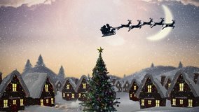 Digital composite of Video composition with snow over night winter scenery with  santa on sleigh - Powered by Shutterstock - Get 15% off with code: PIKWIZARD15