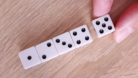 Line of dice from one to six