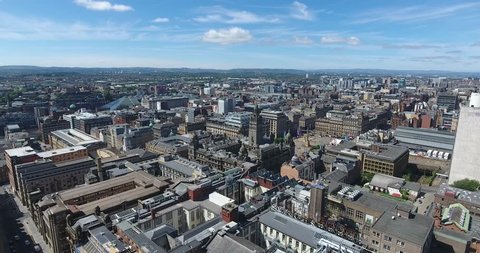 Aerial view of Glasgow from a drone during a sunny day in Scotland