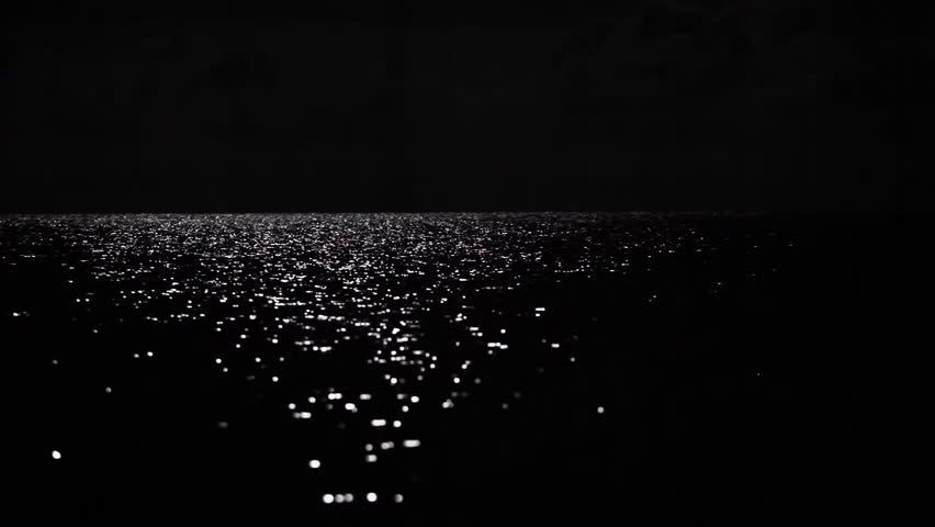 The night sea reflects the bright moonlight