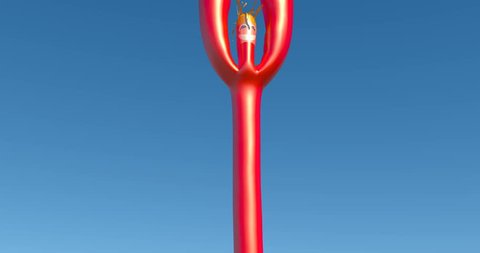 Red wacky waving inflatable arm flailing tube man on clear blue sky
