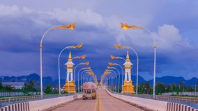 Time lapse friendship bridge no.3 at Nakhonphanom province,Thailand