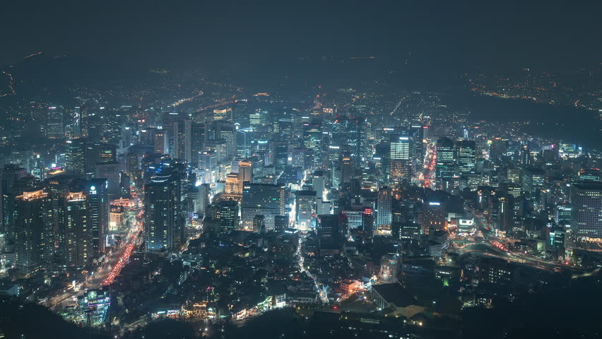 4K Timelapse Sequence of Seoul, Korea - The heart of Seoul at night