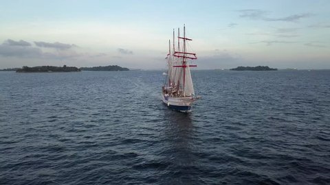 Singapore, Singapore - 07 21 2017: Pirate tour boat cruise close to the shore.
