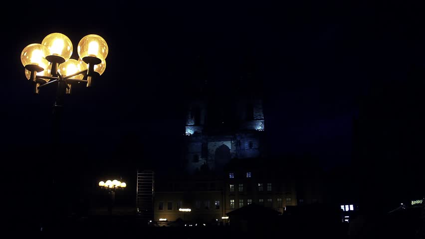 Gothic Architecture and Vintage Lamp Post in Capital of Czech Republic