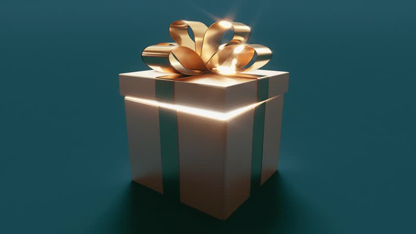 Christmas gift box opens and comes out light, 3d render