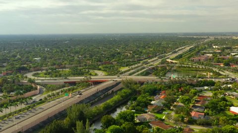 Aerial footage Kendall Miami Florida highways 836 freeway