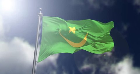 Mauritania Flag Waving Slow Motion .