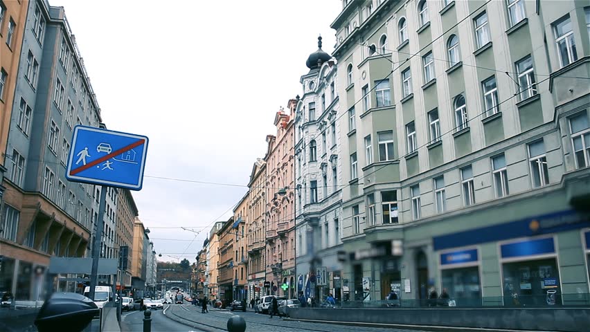 Streets, Tram Tracks and Buildings of Mala Strana quarter in Prague, Czech Republic.