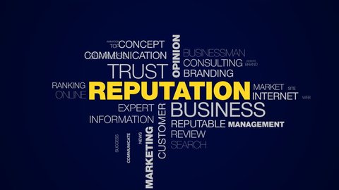 reputation business trust opinion popular relations pr social public marketing credibility animated word cloud background in uhd 4k 3840 2160.