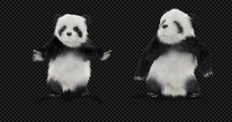 panda CG fur 3d rendering animal CGI VFX Animation  Loop alpha dance Left Strafe Walk Walking Run Backward animals shadow