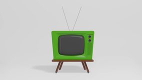 3D old TV from 70s | Animation - Spinning and rotating | Retro vintage style | Green color | Resolution 4k 