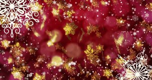 New Year red seamless loopable background with golden snowflakes 4k