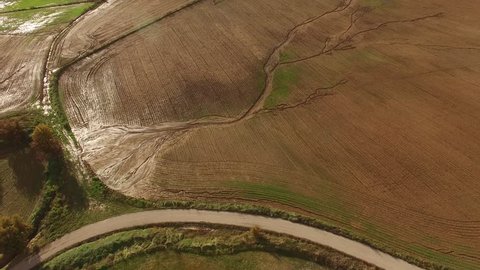Flood crop damage. Climate change. Intense rains. Precision agriculture. Aerial drone view