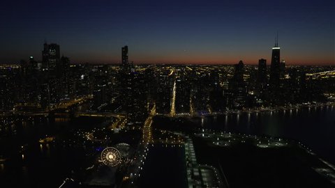 Chicago Circa-2015: Aerial view of skyline at night