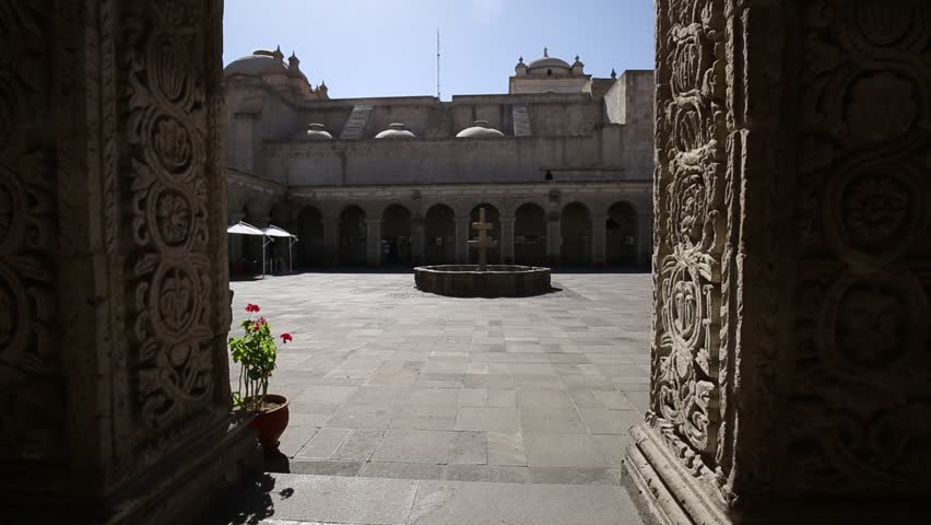 Courtyard Of La Compania Church In Arequipa, Peru