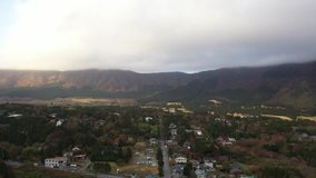 Aerial view of Hakone town, Japan during autumn in the morning.