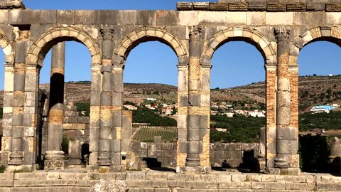 Ruins of ancient roman temple Volubilis near to Meknes, Morocco, Africa.