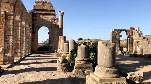 Ruins of ancient roman city Volubilis near to Meknes, Morocco, Africa.