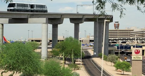 Phoenix,AZ / USA - 11/24/18: The PHX Sky Train is an automated train that transports travelers around the Sky Harbor airport.