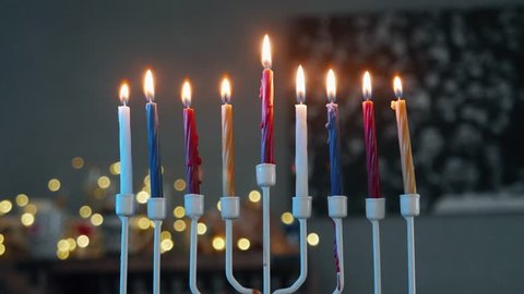 Hanukkah Menorah Lighted candles Melting - Time Lapse