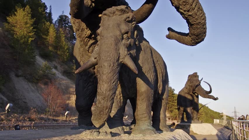 Samarovsky outlier. Archeopark. A herd of mammoths.