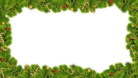 Christmas festive frame with fir branches, decorations, candy, stars and holly with Luma Matte  for space for design greeting card and commercials