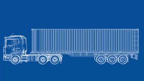 European truck blueprint style. The layers of visible and invisible lines are separated. 3d illustration turntable video - Powered by Shutterstock - Get 15% off with code: PIKWIZARD15