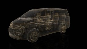 Minivan. Wireframe triangle formation of 3d Model minivan. Rotating 360 Degree. 4k animation. - Powered by Shutterstock - Get 15% off with code: PIKWIZARD15